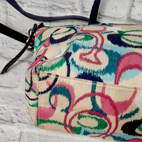 Coach multi color print logo canvas and leather satchel bag - Picture 6 of 16